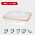 Borosilicate 4 side lock pyrex glass food container with airtight lid